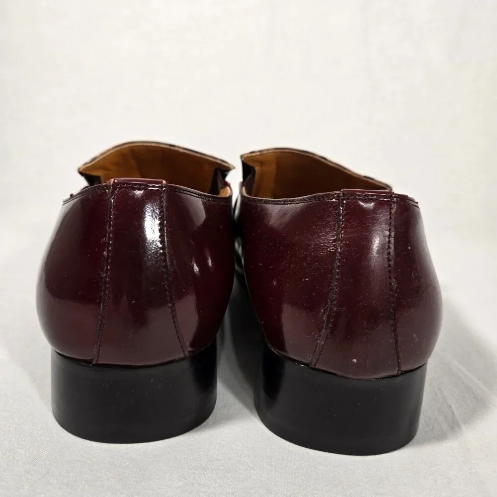Vintage BALLY Rockabilly Red Wine Patent Leather Brown Crocodile Loafers Size 9B